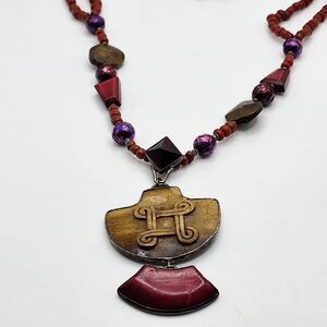 JANICE LEE RIPLEY JLR Handmade 925 Yak Bone Faceted Pearl Necklace 22” Garnet